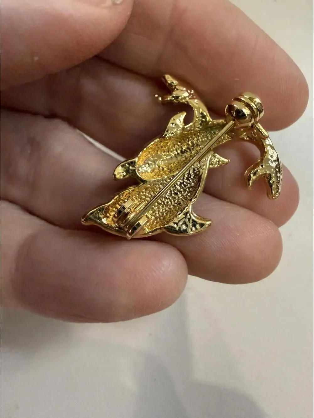 Vintage Dolphin Entwined Enamel Brooch Pin